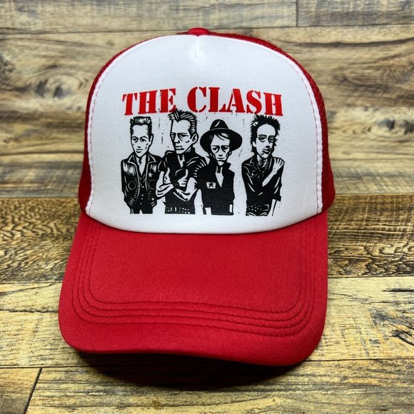 The Clash Mens Trucker Hat Red Snapback 1976 English Rock Band Baseball Cap - Picture 2 of 8